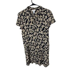 Talbots Dress Size 10 Floral‎ Print Black Yellow Casual Vintage Knee Length